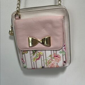 Betsey Johnson Pink and Cream Floral Crossbody Bag